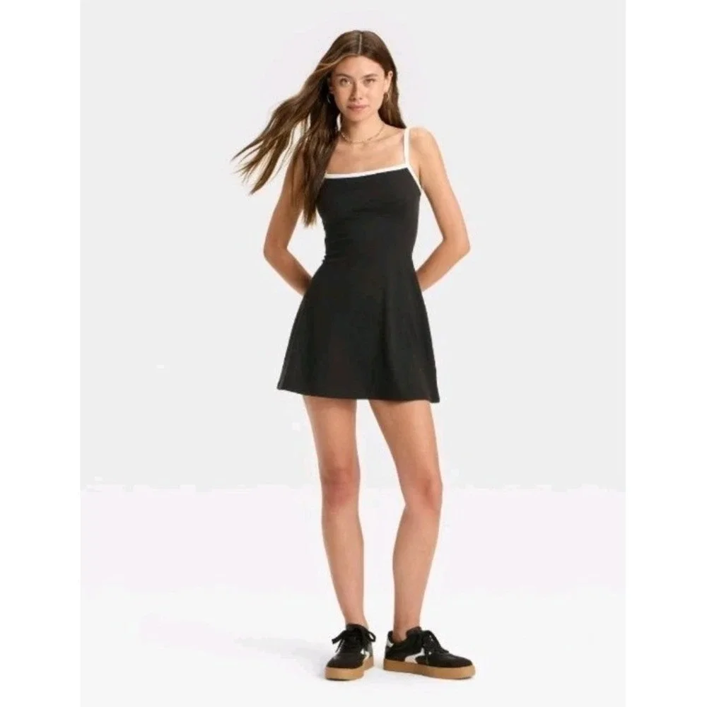 Wild Fable Women's ButterBliss Mini Skater Dress Black Size Medium New - Picture 3 of 3